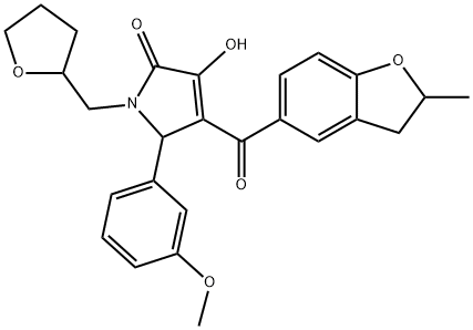 3-hydroxy-5-(3-methoxyphenyl)-4-[(2-methyl-2,3-dihydro-1-benzofuran-5-yl)carbonyl]-1-(tetrahydro-2-furanylmethyl)-1,5-dihydro-2H-pyrrol-2-one Struktur