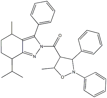 7-isopropyl-4-methyl-2-[(5-methyl-2,3-diphenyl-4-isoxazolidinyl)carbonyl]-3-phenyl-4,5,6,7-tetrahydro-2H-indazole Struktur