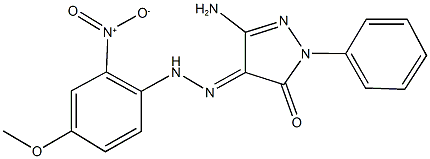 3-amino-1-phenyl-1H-pyrazole-4,5-dione 4-({2-nitro-4-methoxyphenyl}hydrazone) Struktur