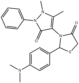 2-[4-(dimethylamino)phenyl]-3-(1,5-dimethyl-3-oxo-2-phenyl-2,3-dihydro-1H-pyrazol-4-yl)-1,3-thiazolidin-4-one Struktur