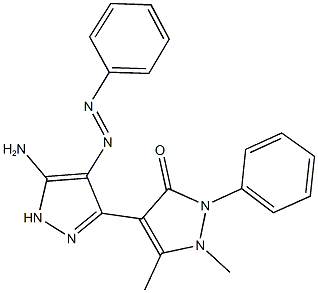 1',5'-dimethyl-2'-phenyl-4-(phenyldiazenyl)-2',3'-dihydro-3'-oxo-3,4'-bi[1H-pyrazole]-5-amine Struktur