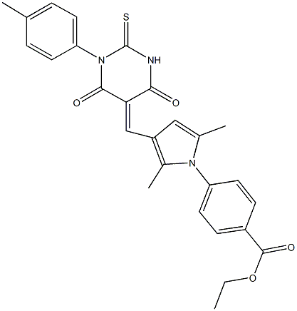 ethyl 4-{2,5-dimethyl-3-[(1-(4-methylphenyl)-4,6-dioxo-2-thioxotetrahydro-5(2H)-pyrimidinylidene)methyl]-1H-pyrrol-1-yl}benzoate Struktur