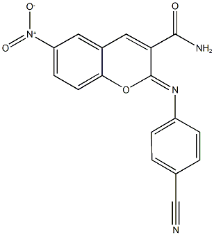 2-[(4-cyanophenyl)imino]-6-nitro-2H-chromene-3-carboxamide Struktur