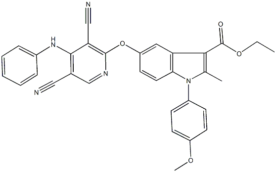 ethyl 5-[(4-anilino-3,5-dicyanopyridin-2-yl)oxy]-1-(4-methoxyphenyl)-2-methyl-1H-indole-3-carboxylate Struktur