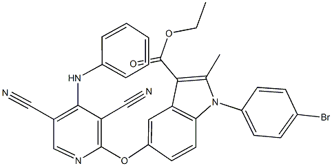 ethyl 5-[(4-anilino-3,5-dicyano-2-pyridinyl)oxy]-1-(4-bromophenyl)-2-methyl-1H-indole-3-carboxylate Struktur