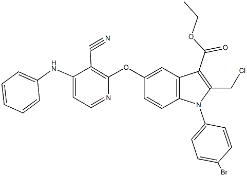 ethyl 5-[(4-anilino-3-cyanopyridin-2-yl)oxy]-1-(4-bromophenyl)-2-(chloromethyl)-1H-indole-3-carboxylate Struktur