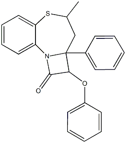 4-methyl-2-phenoxy-2a-phenyl-2,2a,3,4-tetrahydro-1H-azeto[2,1-d][1,5]benzothiazepin-1-one Struktur