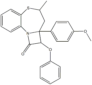 2a-(4-methoxyphenyl)-4-methyl-2-phenoxy-2,2a,3,4-tetrahydro-1H-azeto[2,1-d][1,5]benzothiazepin-1-one Struktur