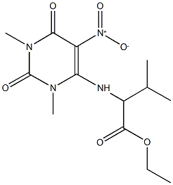 ethyl 2-({5-nitro-1,3-dimethyl-2,6-dioxo-1,2,3,6-tetrahydro-4-pyrimidinyl}amino)-3-methylbutanoate Struktur