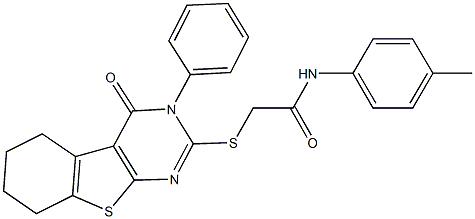 N-(4-methylphenyl)-2-[(4-oxo-3-phenyl-3,4,5,6,7,8-hexahydro[1]benzothieno[2,3-d]pyrimidin-2-yl)sulfanyl]acetamide Struktur