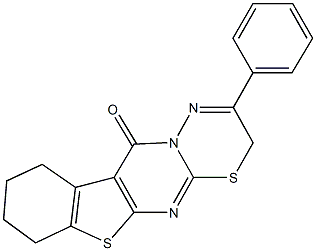 2-phenyl-7,8,9,10-tetrahydro-3H,11H-[1]benzothieno[2',3':4,5]pyrimido[2,1-b][1,3,4]thiadiazin-11-one Struktur