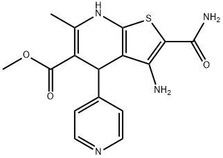 methyl 3-amino-2-(aminocarbonyl)-6-methyl-4-(4-pyridinyl)-4,7-dihydrothieno[2,3-b]pyridine-5-carboxylate Struktur