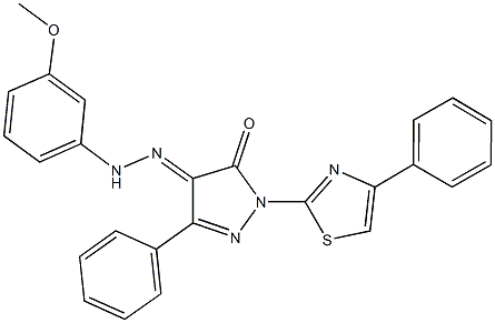 3-phenyl-1-(4-phenyl-1,3-thiazol-2-yl)-1H-pyrazole-4,5-dione 4-[(3-methoxyphenyl)hydrazone] Struktur