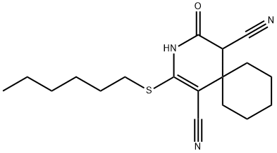 2-(hexylsulfanyl)-4-oxo-3-azaspiro[5.5]undec-1-ene-1,5-dicarbonitrile Struktur