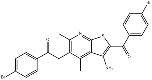 2-[3-amino-2-(4-bromobenzoyl)-4,6-dimethylthieno[2,3-b]pyridin-5-yl]-1-(4-bromophenyl)ethanone Struktur