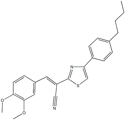 2-[4-(4-butylphenyl)-1,3-thiazol-2-yl]-3-(3,4-dimethoxyphenyl)acrylonitrile Struktur