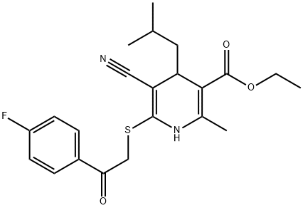 ethyl 5-cyano-6-{[2-(4-fluorophenyl)-2-oxoethyl]sulfanyl}-4-isobutyl-2-methyl-1,4-dihydro-3-pyridinecarboxylate Struktur