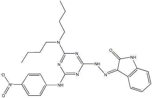 1H-indole-2,3-dione 3-[(4-(dibutylamino)-6-{4-nitroanilino}-1,3,5-triazin-2-yl)hydrazone] Struktur