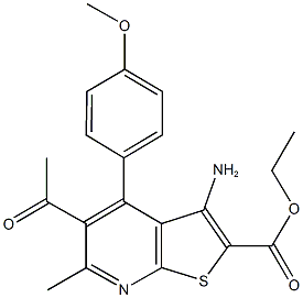 ethyl 5-acetyl-3-amino-4-(4-methoxyphenyl)-6-methylthieno[2,3-b]pyridine-2-carboxylate Struktur