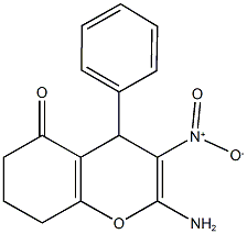 2-amino-3-nitro-4-phenyl-4,6,7,8-tetrahydro-5H-chromen-5-one Struktur