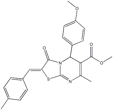 methyl 5-(4-methoxyphenyl)-7-methyl-2-(4-methylbenzylidene)-3-oxo-2,3-dihydro-5H-[1,3]thiazolo[3,2-a]pyrimidine-6-carboxylate Struktur