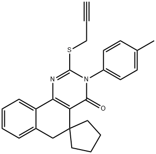 3-(4-methylphenyl)-2-(2-propynylsulfanyl)-5,6-dihydrospiro(benzo[h]quinazoline-5,1'-cyclopentane)-4(3H)-one Struktur