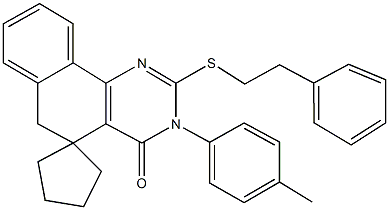 3-(4-methylphenyl)-2-[(2-phenylethyl)sulfanyl]-5,6-dihydrospiro(benzo[h]quinazoline-5,1'-cyclopentane)-4(3H)-one Struktur