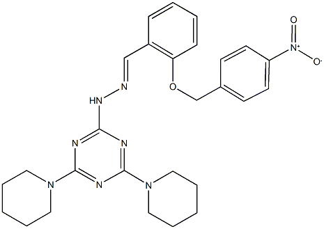 2-({4-nitrobenzyl}oxy)benzaldehyde [4,6-di(1-piperidinyl)-1,3,5-triazin-2-yl]hydrazone Struktur