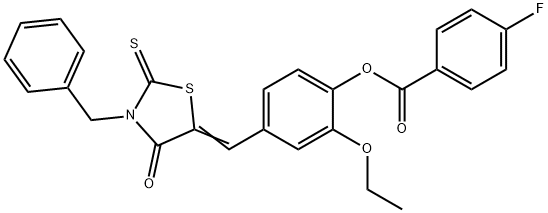 4-[(3-benzyl-4-oxo-2-thioxo-1,3-thiazolidin-5-ylidene)methyl]-2-ethoxyphenyl 4-fluorobenzoate Struktur