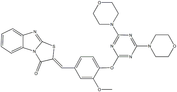 2-(4-{[4,6-di(4-morpholinyl)-1,3,5-triazin-2-yl]oxy}-3-methoxybenzylidene)[1,3]thiazolo[3,2-a]benzimidazol-3(2H)-one Struktur