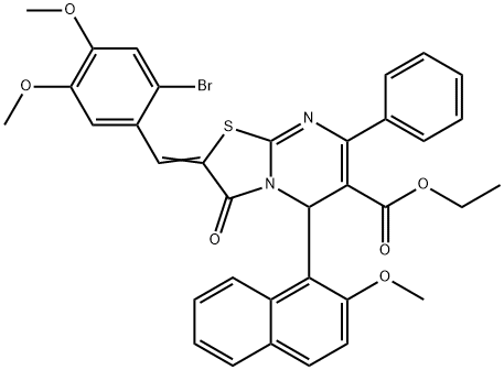 ethyl 2-(2-bromo-4,5-dimethoxybenzylidene)-5-(2-methoxy-1-naphthyl)-3-oxo-7-phenyl-2,3-dihydro-5H-[1,3]thiazolo[3,2-a]pyrimidine-6-carboxylate Struktur