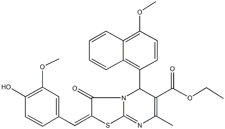 ethyl 2-(4-hydroxy-3-methoxybenzylidene)-5-(4-methoxy-1-naphthyl)-7-methyl-3-oxo-2,3-dihydro-5H-[1,3]thiazolo[3,2-a]pyrimidine-6-carboxylate Struktur