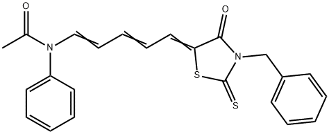 N-[5-(3-benzyl-4-oxo-2-thioxo-1,3-thiazolidin-5-ylidene)-1,3-pentadienyl]-N-phenylacetamide Struktur