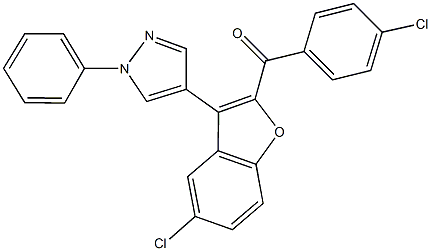 (4-chlorophenyl)[5-chloro-3-(1-phenyl-1H-pyrazol-4-yl)-1-benzofuran-2-yl]methanone Struktur