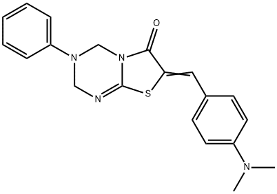 7-[4-(dimethylamino)benzylidene]-3-phenyl-3,4-dihydro-2H-[1,3]thiazolo[3,2-a][1,3,5]triazin-6(7H)-one Struktur