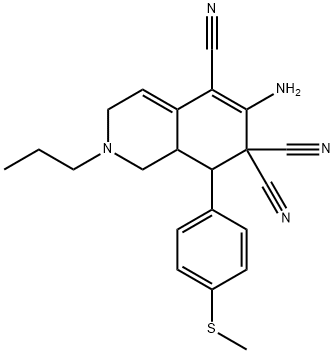 6-amino-8-[4-(methylsulfanyl)phenyl]-2-propyl-2,3,8,8a-tetrahydro-5,7,7(1H)-isoquinolinetricarbonitrile Struktur