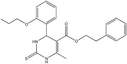 2-phenylethyl 6-methyl-4-(2-propoxyphenyl)-2-thioxo-1,2,3,4-tetrahydro-5-pyrimidinecarboxylate Struktur