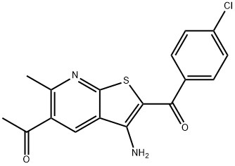 1-[3-amino-2-(4-chlorobenzoyl)-6-methylthieno[2,3-b]pyridin-5-yl]ethanone Struktur