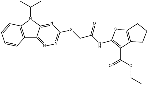 ethyl 2-({[(5-isopropyl-5H-[1,2,4]triazino[5,6-b]indol-3-yl)sulfanyl]acetyl}amino)-5,6-dihydro-4H-cyclopenta[b]thiophene-3-carboxylate Struktur