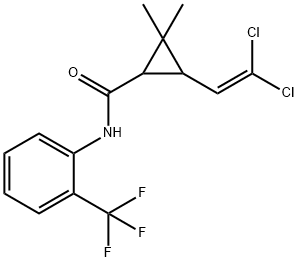 3-(2,2-dichlorovinyl)-2,2-dimethyl-N-[2-(trifluoromethyl)phenyl]cyclopropanecarboxamide Struktur