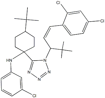 N-(4-tert-butyl-1-{1-[1-tert-butyl-3-(2,4-dichlorophenyl)-2-propenyl]-1H-tetraazol-5-yl}cyclohexyl)-N-(3-chlorophenyl)amine Struktur