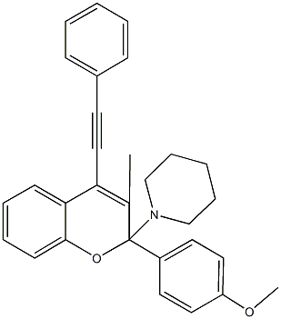 1-[2-(4-methoxyphenyl)-3-methyl-4-(phenylethynyl)-2H-chromen-2-yl]piperidine Struktur