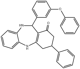 11-(3-phenoxyphenyl)-3-phenyl-2,3,4,5,10,11-hexahydro-1H-dibenzo[b,e][1,4]diazepin-1-one Struktur