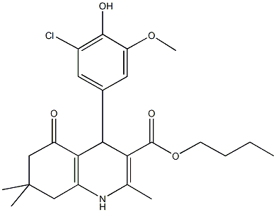 butyl 4-[3-chloro-4-hydroxy-5-(methyloxy)phenyl]-2,7,7-trimethyl-5-oxo-1,4,5,6,7,8-hexahydroquinoline-3-carboxylate Struktur