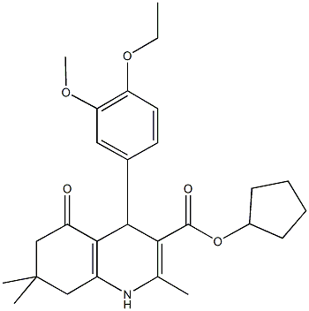 cyclopentyl 4-(4-ethoxy-3-methoxyphenyl)-2,7,7-trimethyl-5-oxo-1,4,5,6,7,8-hexahydro-3-quinolinecarboxylate Struktur