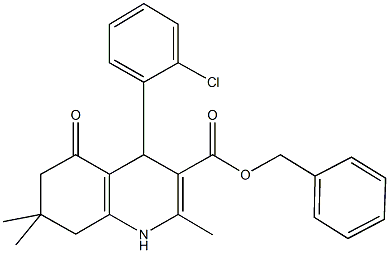 phenylmethyl 4-(2-chlorophenyl)-2,7,7-trimethyl-5-oxo-1,4,5,6,7,8-hexahydroquinoline-3-carboxylate Struktur