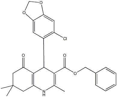 benzyl 4-(6-chloro-1,3-benzodioxol-5-yl)-2,7,7-trimethyl-5-oxo-1,4,5,6,7,8-hexahydro-3-quinolinecarboxylate Struktur