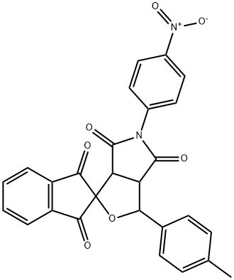 3-(4-methylphenyl)-5-(4-nitrophenyl)-4,6-dioxohexahydro-1H-furo[3,4-c]pyrrole-1-spiro-2(1H)-indene-1,3(2H)-dione Struktur