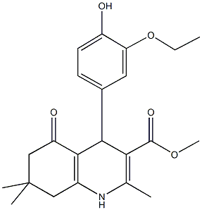 methyl 4-[3-(ethyloxy)-4-hydroxyphenyl]-2,7,7-trimethyl-5-oxo-1,4,5,6,7,8-hexahydroquinoline-3-carboxylate Struktur