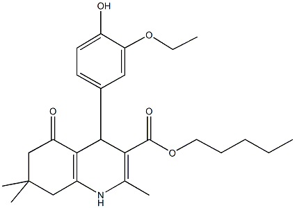 pentyl 4-[3-(ethyloxy)-4-hydroxyphenyl]-2,7,7-trimethyl-5-oxo-1,4,5,6,7,8-hexahydroquinoline-3-carboxylate Struktur